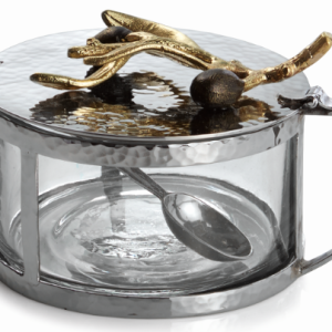 olive branch gold condiment container w/ spoon